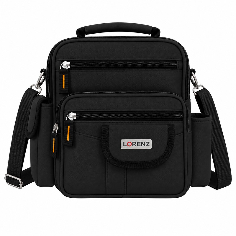 (image for) 2572 Black Unisex Polyester Bag wth 6 Zips & 4 Pockets (New)